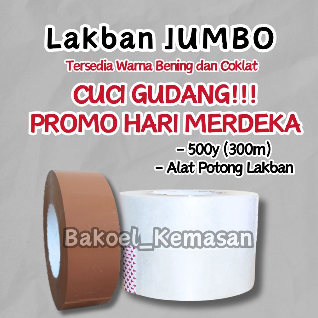 

LAKBAN 45mm x 500 Yard CUCI GUDANG PROMO HARI MERDEKA Lakban Jumbo 45x500 Isolasi Clear Selotip Coklat
