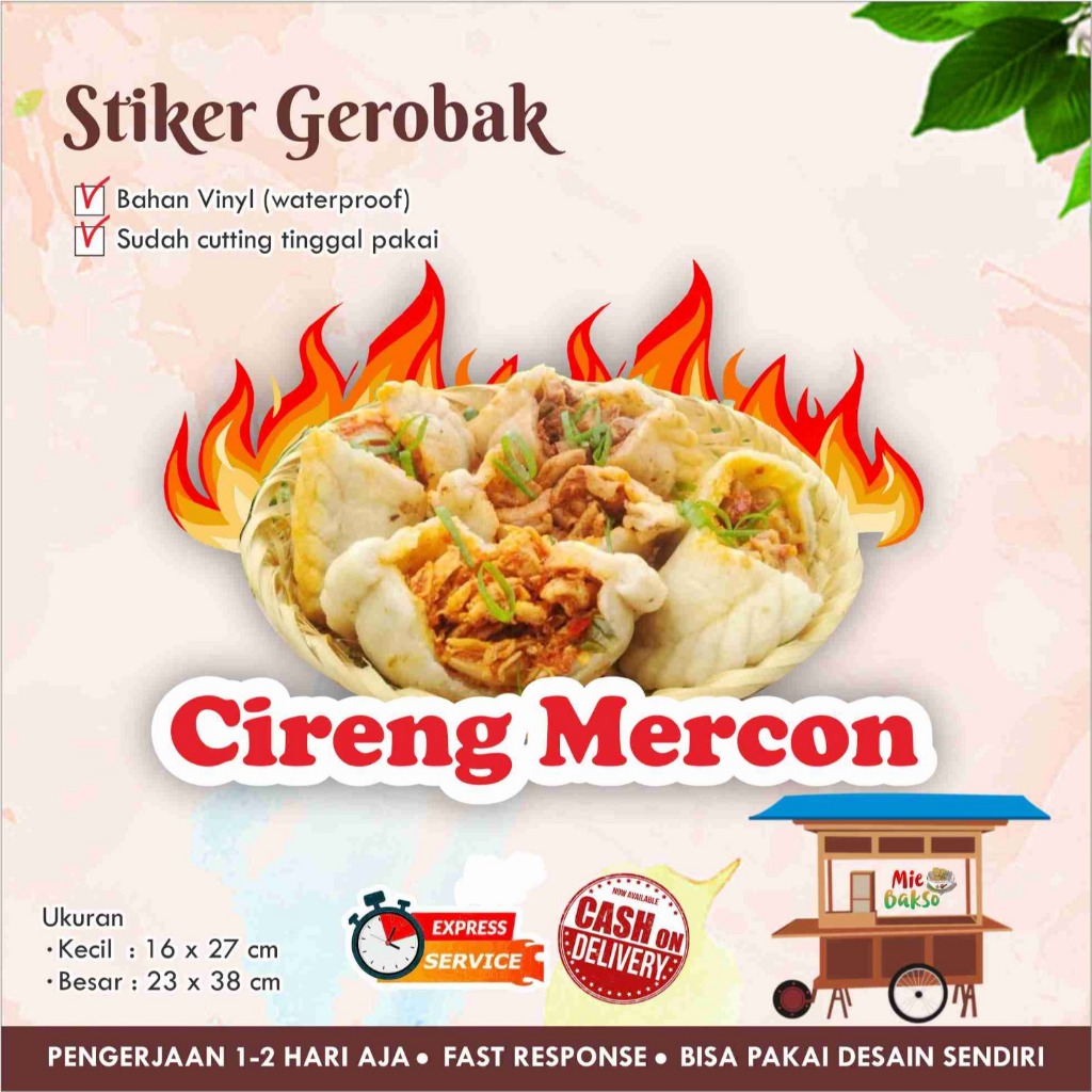 

STIKER KACA GEROBAK VINYL CIRENG MERCON LABEL MAKANAN