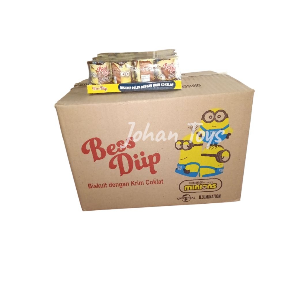 

12 Pcs Bess Diip Biskuit Cokelat dengan Krim Cokelat Minions @8 gr