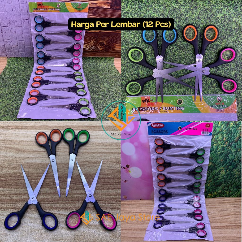 

(12 PCS) SAE - GUNTING KERTAS TAJAM LEMBARAN MEREK WK WK 6 INCH DAN LADYPOP LHW-865 UKURAN BESAR