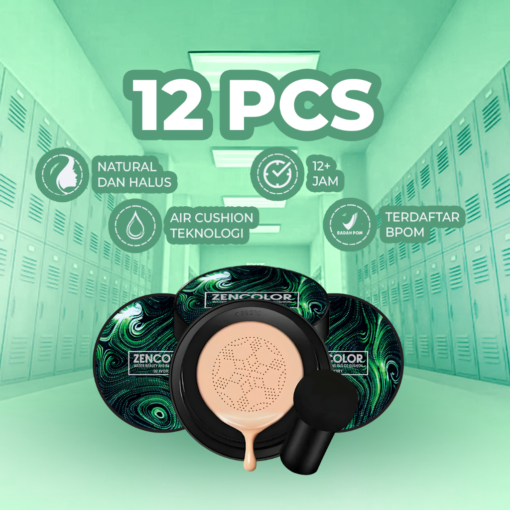 12 PCS [BPOM] ZENCOLOR Mushroom Head Air Cushion CC Cream Foundation Reseller Kosmetik Murah