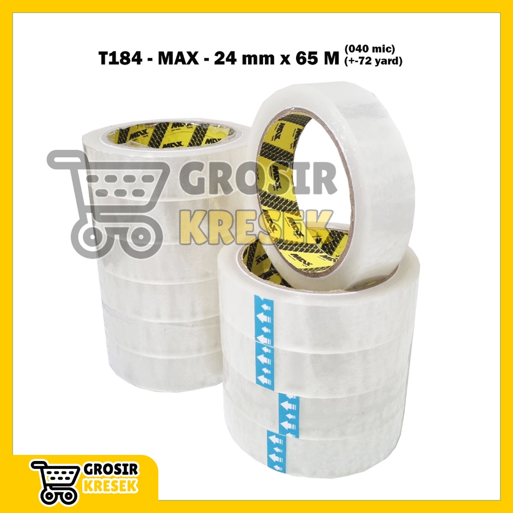 

[6 Pcs] T184 Lakban Bening MAX 24mm 65 meter = 72 yard (040mic - core black) Grosir Isolasi