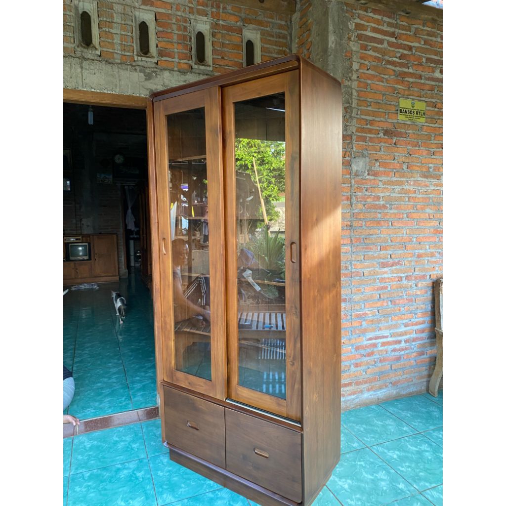 lemari sleding 2 pintu kayu jati