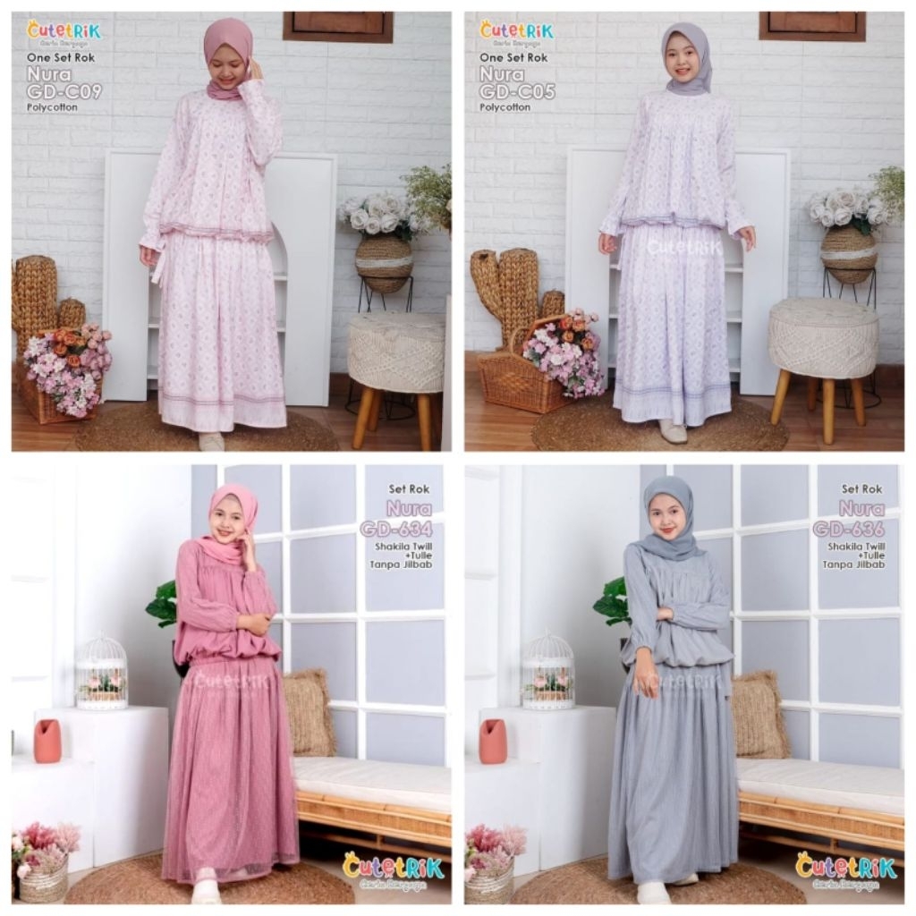 CUTETRIK Setelan Anak dan Remaja Set Rok Nura,Azna