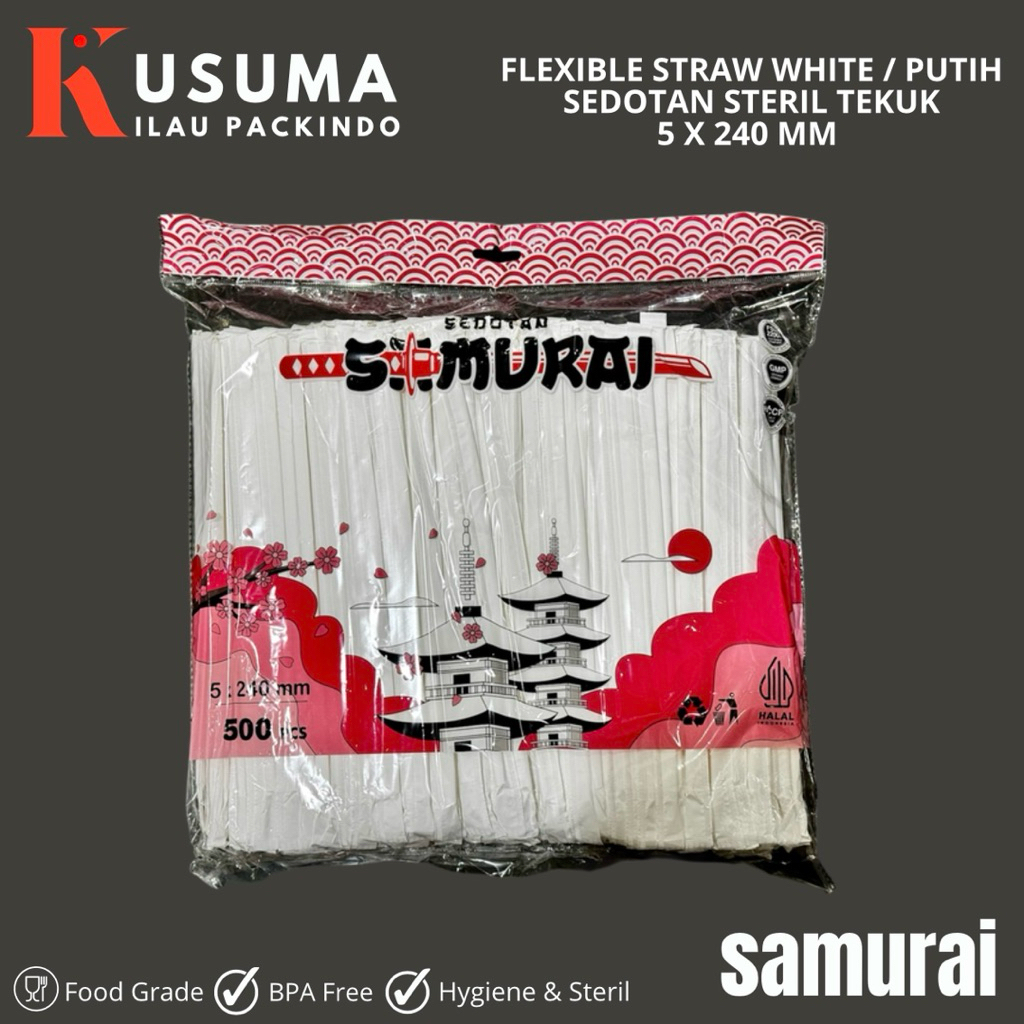 SEDOTAN PUTIH TEKUK STERIL 5MM 6MM 24CM 500PCS FOODGRADE HYGIENE FLEXIBLE STRAW SEDOTAN PLASTIK MINU