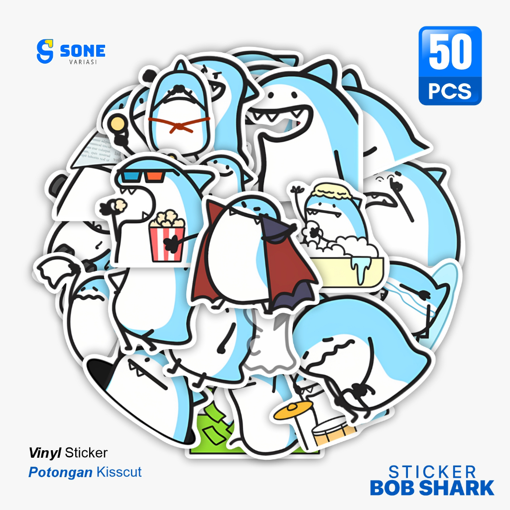 

Stiker Pack BOB SHARK / Sticker Kartun Anak Paper Vinyl Waterproof Glossy Dekorasi Buku Jurnal