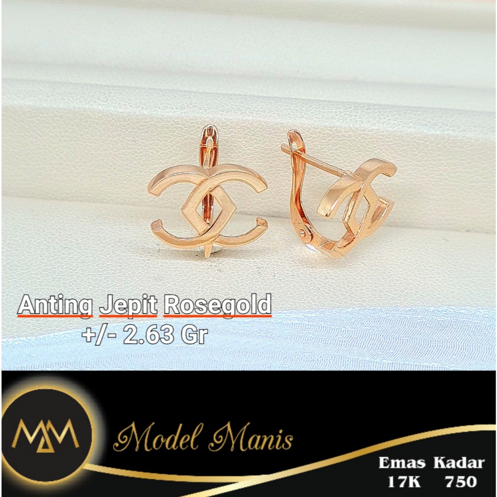 Model Manis Gold - Anting Jepit Fashion Italy Rosegold - Emas 17k  750