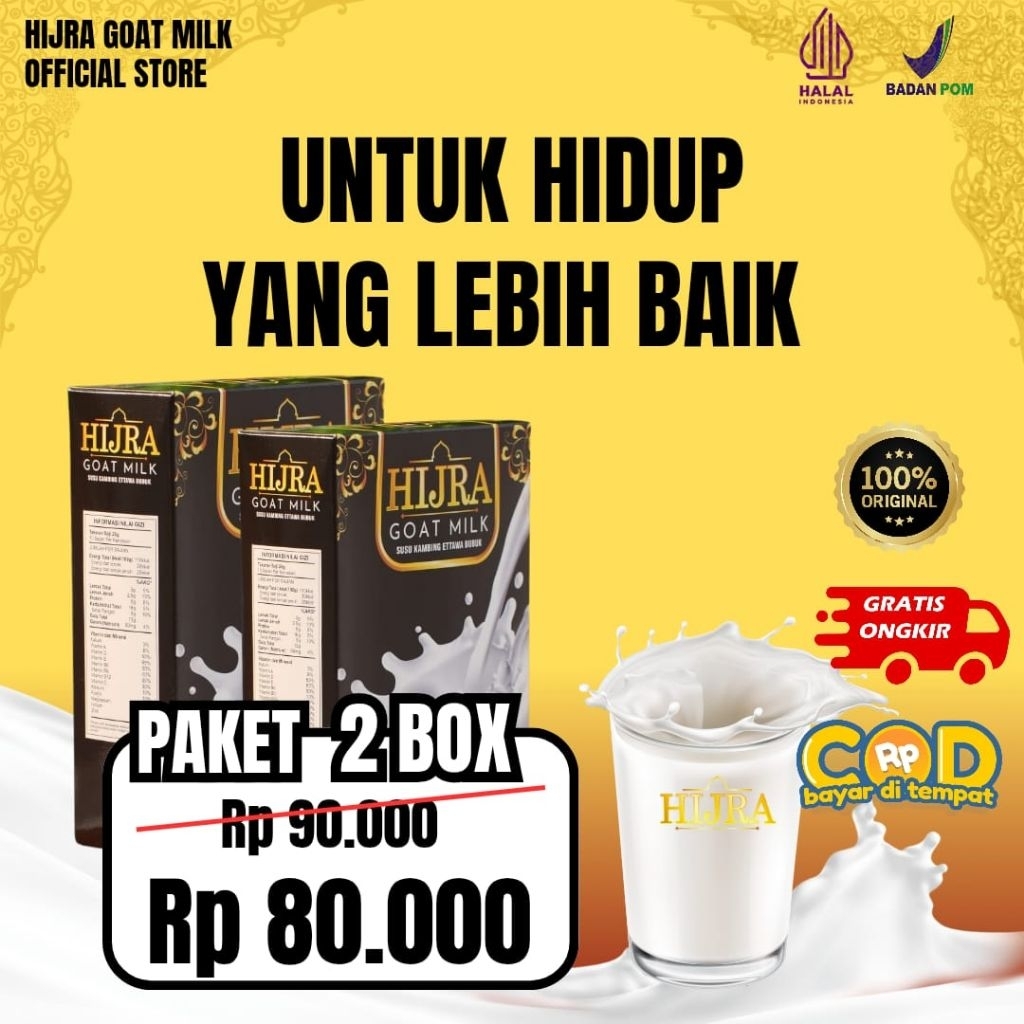 

PAKET 2 BOX SUSU HIJRA GOAT MILK-Susu Kambing Etawa Solusi Atasi Masalah Sendi Dan Asam Urat Pengeroposan Tulang Susu Kambing Etawa Kesehatan Tulang Susu Kambing Bubuk Murni Original Susu Asam Urat