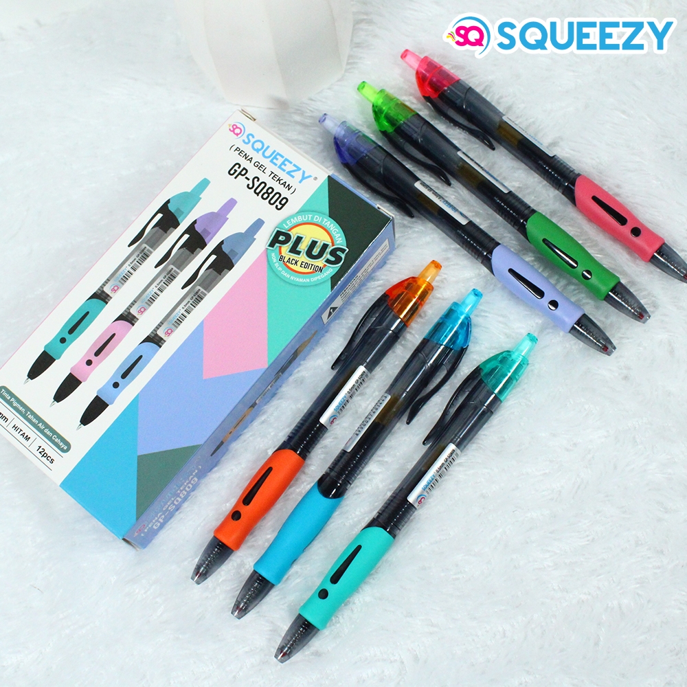 

(1 Pack/ 12pcs) Pulpen Gel Cetek/ Tekan Squeezy SQ805 Tinta Hitam/ Sqeezy Mechanic Gel Pen/ Pulpen Cetekan