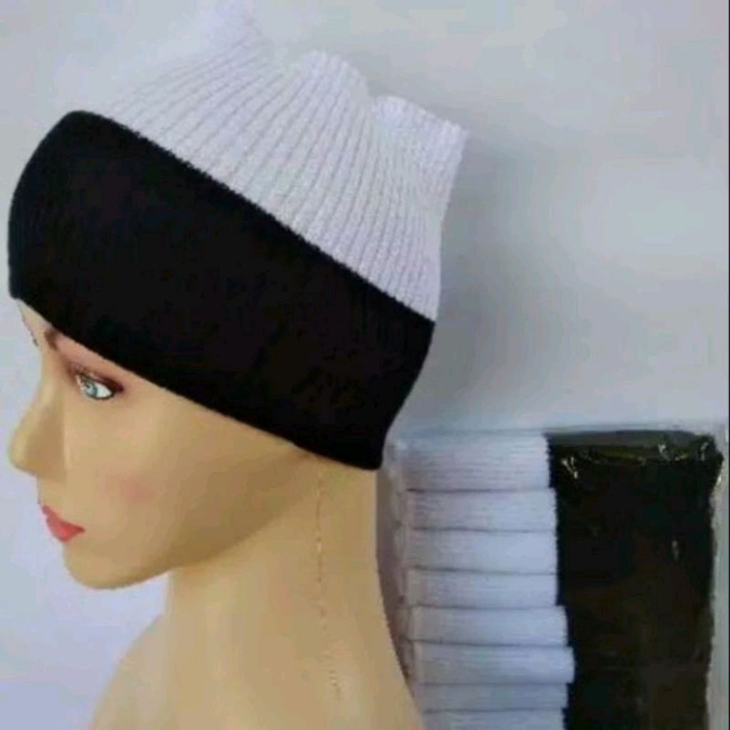❤Afnansa❤ CIPUT BANDANA RAJUT 2WARNA HITAM PUTIH/CIPUT RAJUT HITAM PUTIH