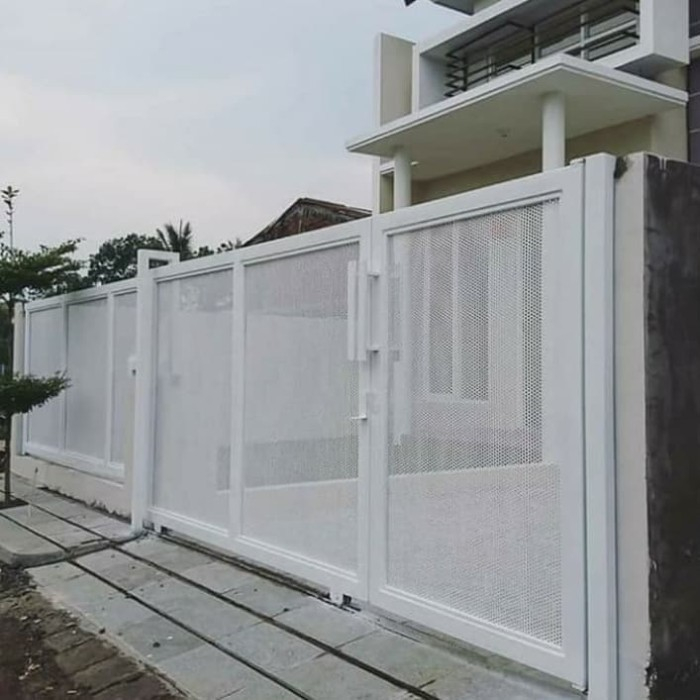 pagar rumah minimalis murah ferporated plat lubang warna putih