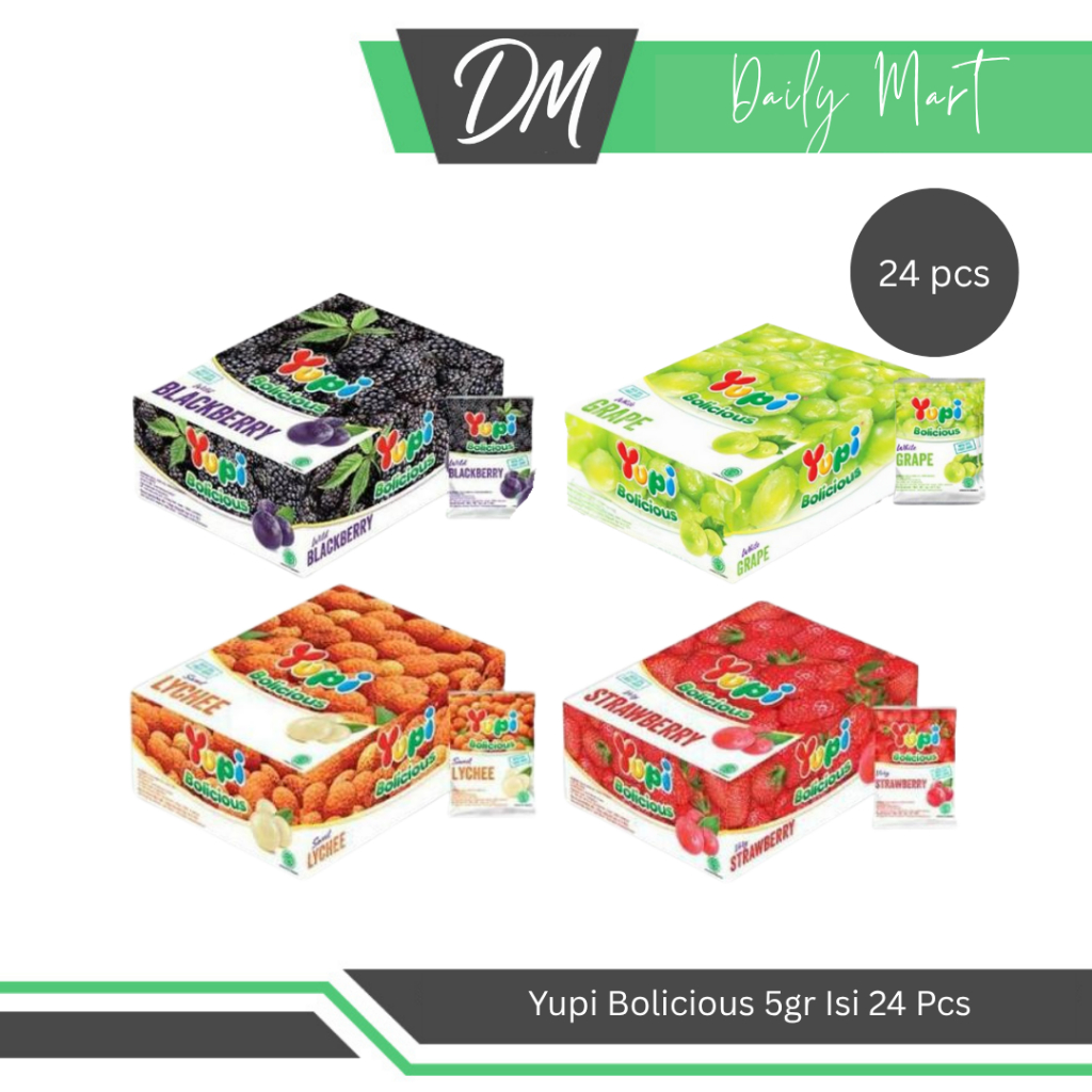 

Yupi Bolicious 1 Box Isi 24 Pcs x 6gr All Varian Strawberry/Blackberry/Mandarin/Grape - Permen Kenyal Rasa Buah Premium Enak Murah