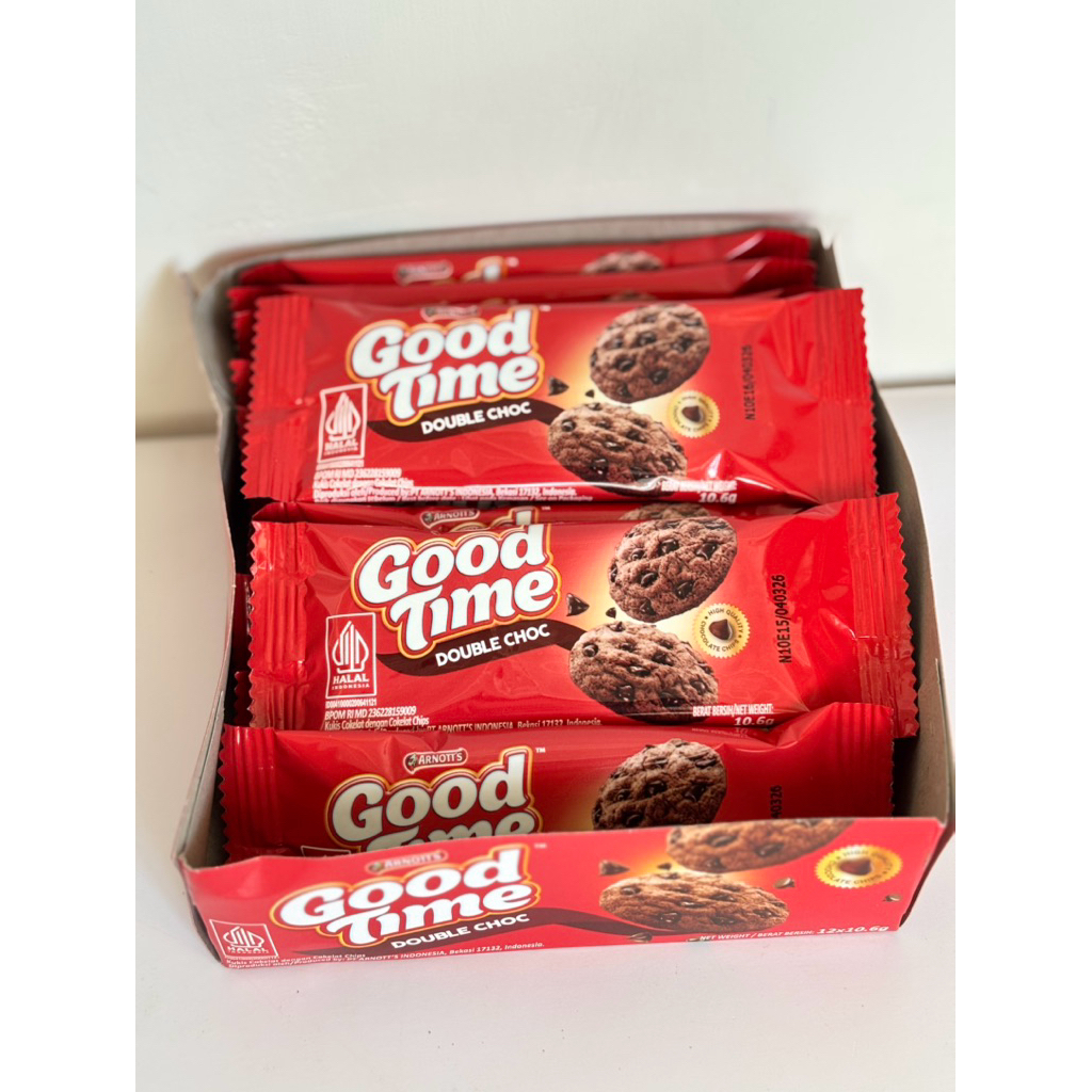 

Good Time Biskuit Double Choco Chips Ecer 1000 isi 12 bks x 10.5 gr