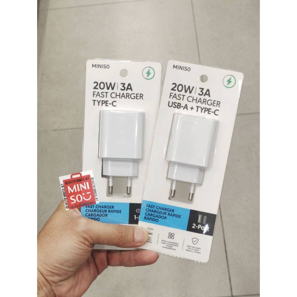 MINISO 🆕 Kepala Charger Fast Charger 20W 3A (Type-C / USB-A + Type-C)