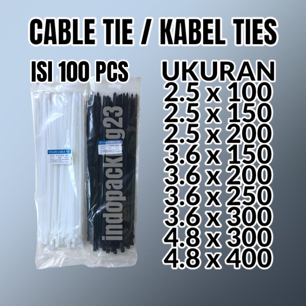 

KABEL TIES HITAM PUTIH ISI 100 PCS / NYLON CABLE TIE / KABEL TIS 10CM 15CM 20CM 25CM 30CM 40CM / UKURAN 2.5 3.6 4.8