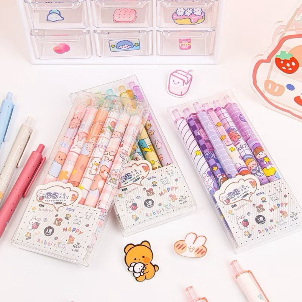 

6PCS Pulpen Gen Cetek 0.5mm Bolpoin 0,5 mm Tinta Gel Cair Pena Model Cetekan Aestetic