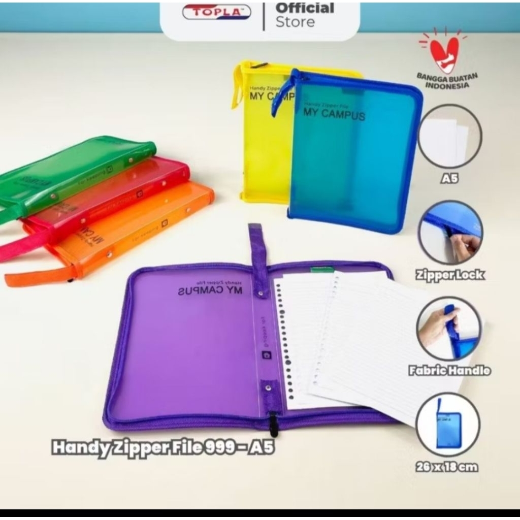 

Topla Handy Zipper file 999 Map Dokumen Resleting Ukuran A5 Warna Alat Sekolah