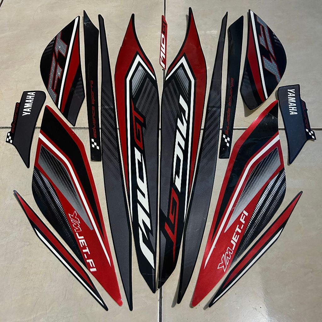 stiker striping yamaha mio gt 2013 hitam merah lis body standar berkualitas original