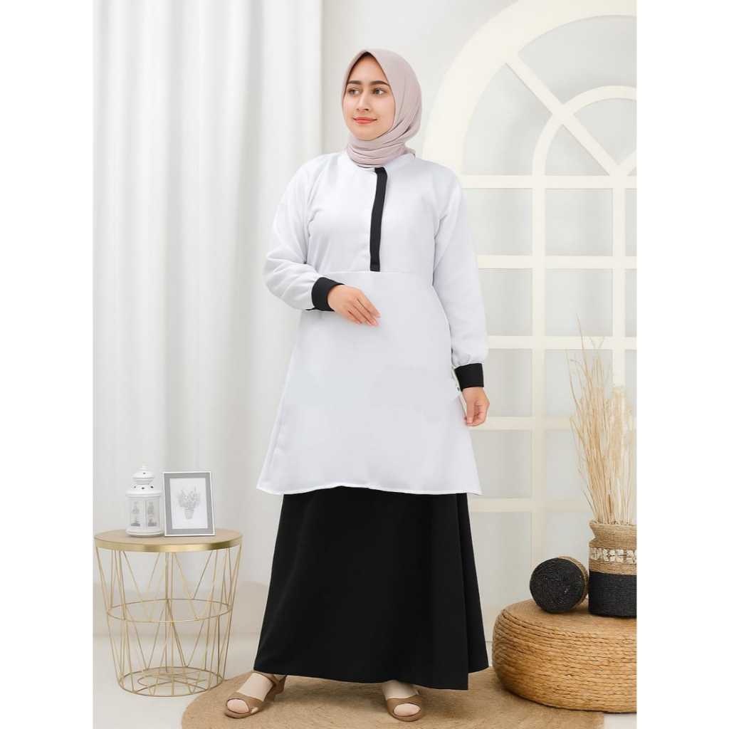 BAJU SETELAN SERAGAM KERJA HITAM PUTIH PNS [TUNIK & ROK] |  seragam guru wanita mengajar | baju dina