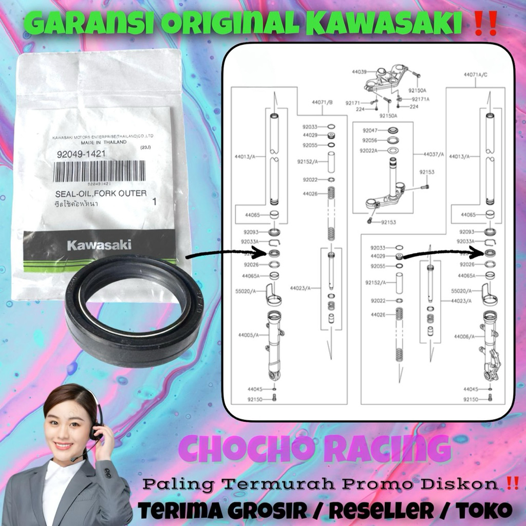 [1421] PROMO DISKON - SIL SHOCK DEPAN NINJA 250 FI OLD N250FI OLD INJEKSI ORI ASLI KAWASAKI  92049-1
