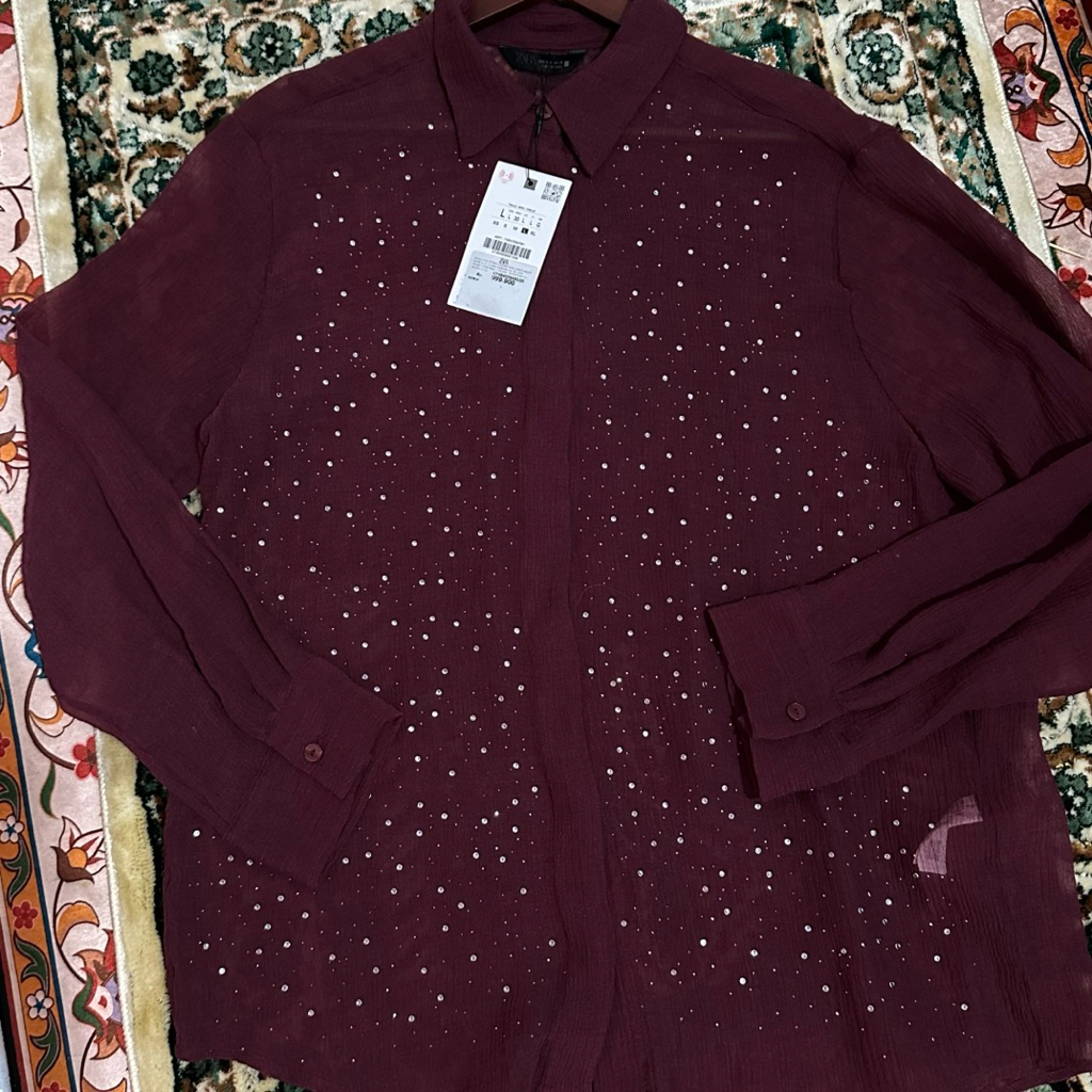 Kemeja Zara Original Store / Kemeja Maroon Zara / Kemeja Kantor / Kemeja Kondangan / Baju Lebaran