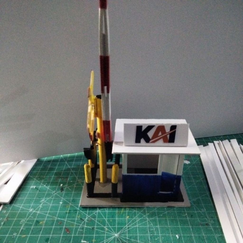 Mainan palang pintu kereta api pos jaga - palang pintu kereta api miniatur