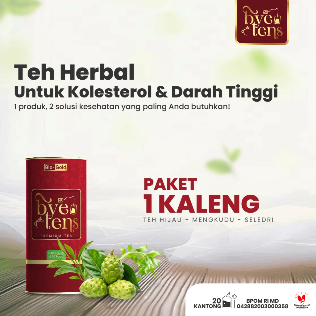 

Bye Tens Tea - Teh Herbal Seledri Mengkudu Alami Penurun Tensi & Kolesterol Tinggi | Isi 20 Kantong