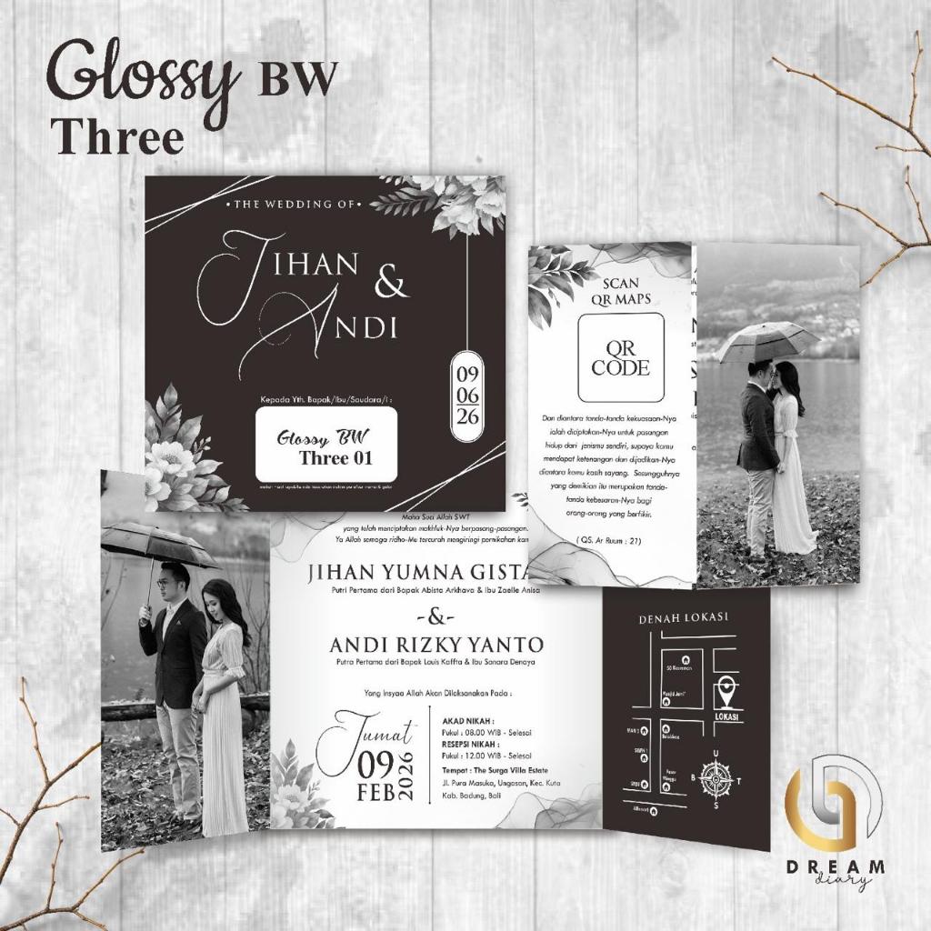 UNDANGAN PERNIKAHAN GLOSSY ELEGANT - UNDANGAN GLOSSY BW THREE SIMPLE