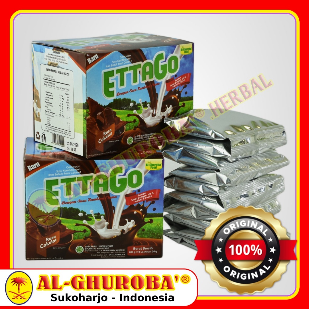 

EttaGo Susu Kambing Etawa Sachet 20gr Al Ghuroba Rasa Cokelat