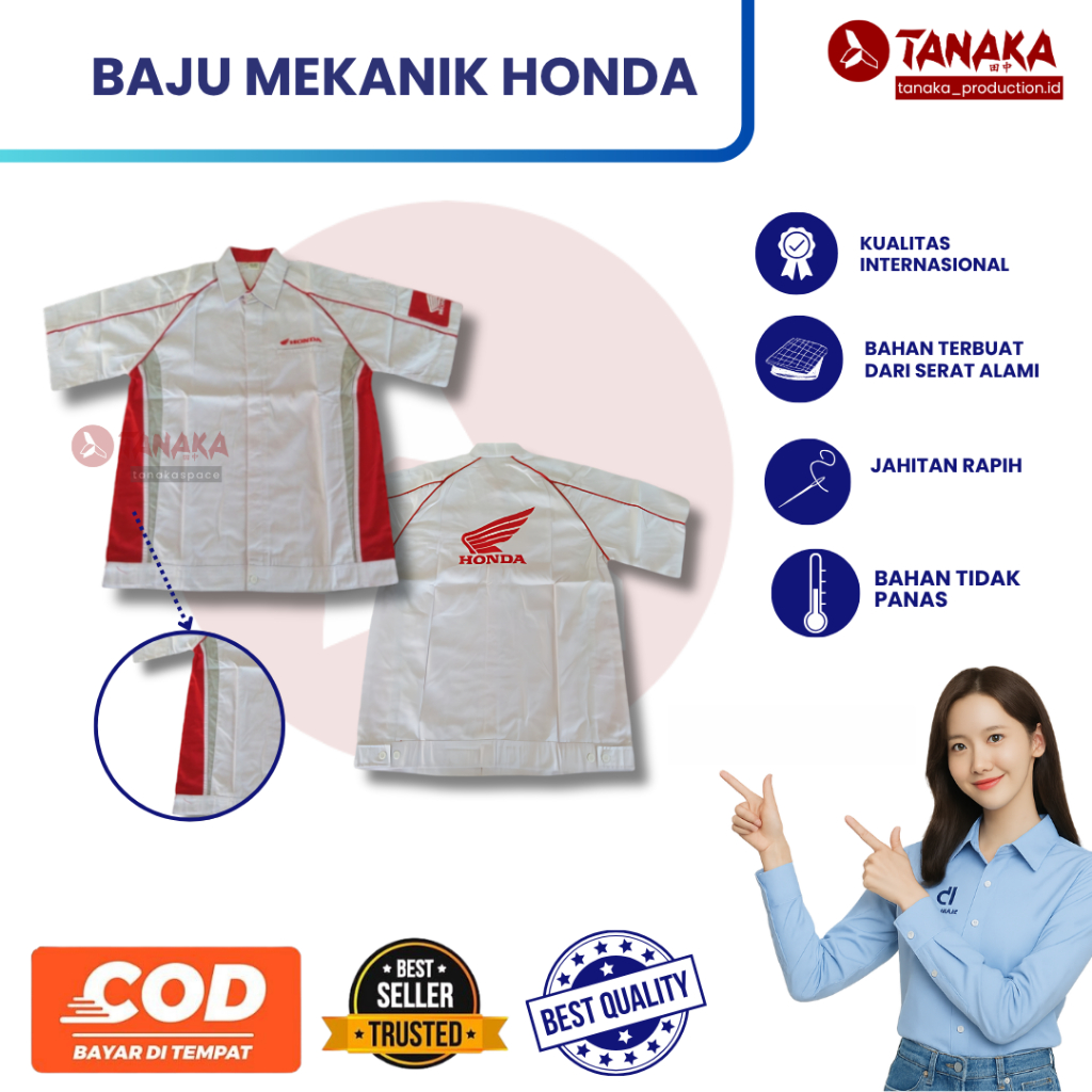 Baju Mekanik Honda | Baju Bengkel Honda | Baju Mekanik Putih | Baju Pria Mekanik|Wearpack Pria Honda