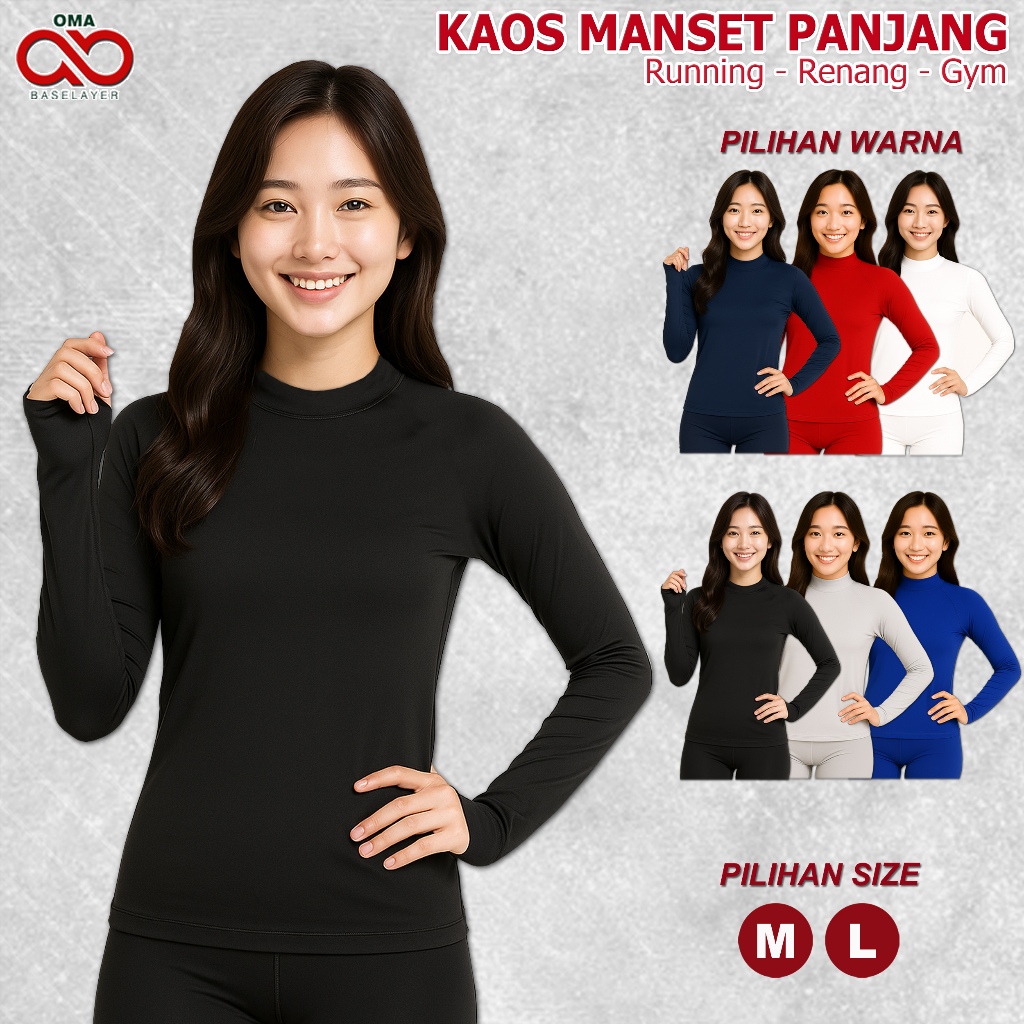 Baju Kaos Baselayer Manset Olahraga Wanita Lengan Panjang Running Renang Jogging Warna