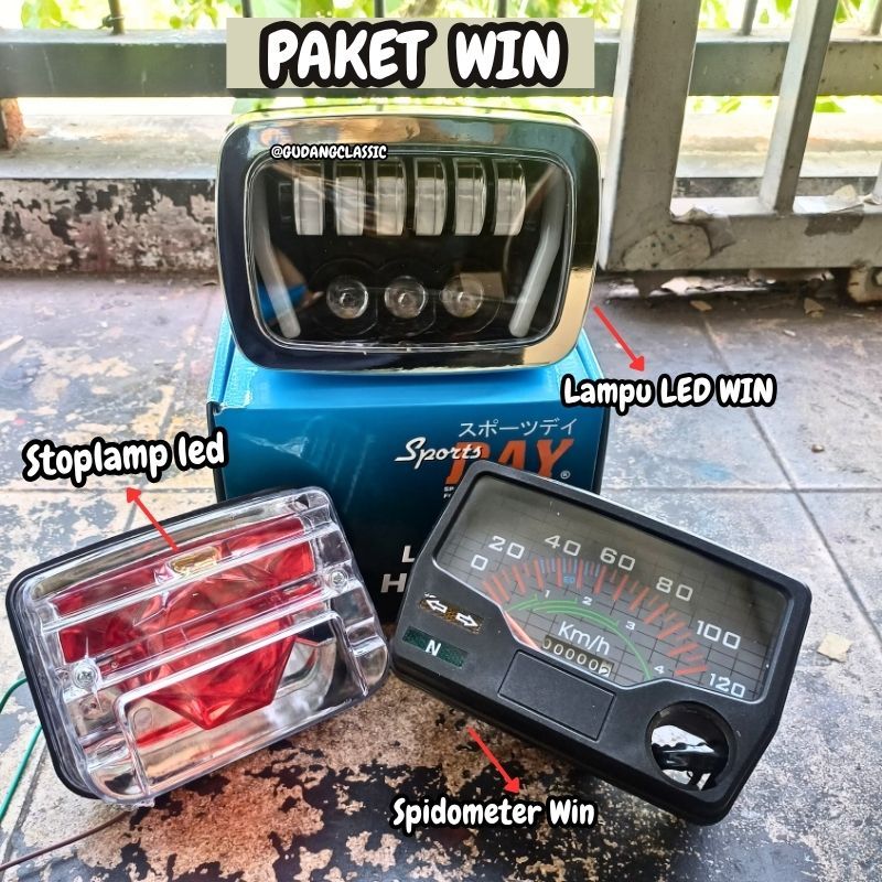 Paket Lampu Depan Led Honda Win Win100 Old Set Spedo Win+Stoplampwin