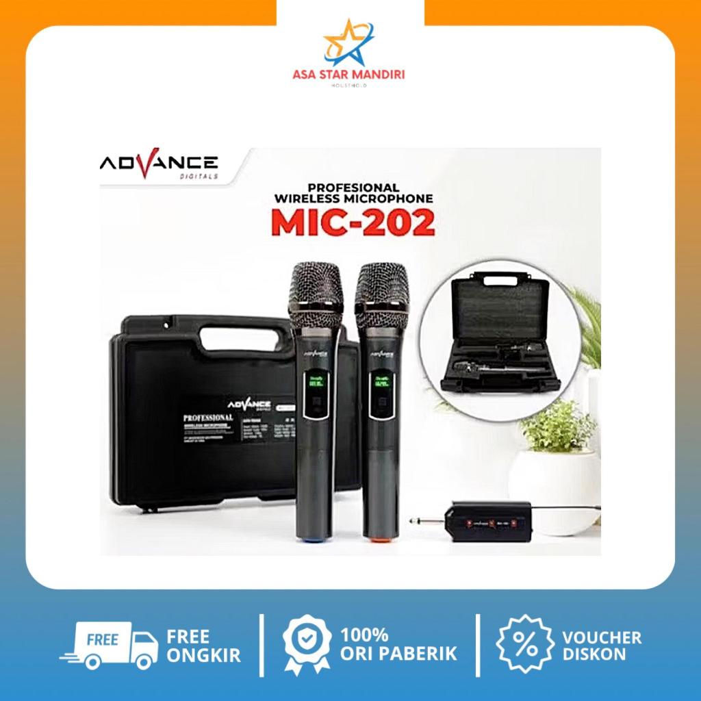 Mic Wireless+Receiver/Microphone Wireless Advance 202/Mic Double Free Baterai dan Cover Mic