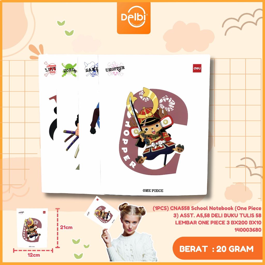 

BUKU TULIS 58 @10 DELI (1PCS) CNA558 School Notebook (One Piece 3) ASST. A5,58