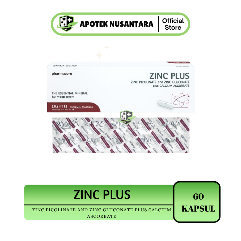 ZINC PLUS PHARMACORE 60TABLET | Suplemen dengan ZINC PICOLINATE-ZINC GLUCONATE-CALCIUM ASCORBATE