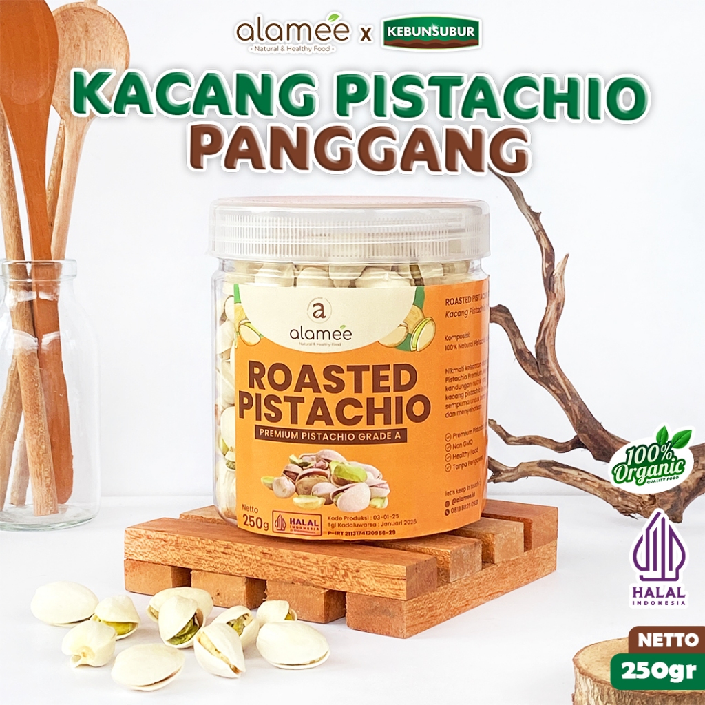 

ALAMEE Kacang Pistachio Roasted Pistacio 250gr Fustuk Dalam Cangkang Renyah Organik kebunsubur