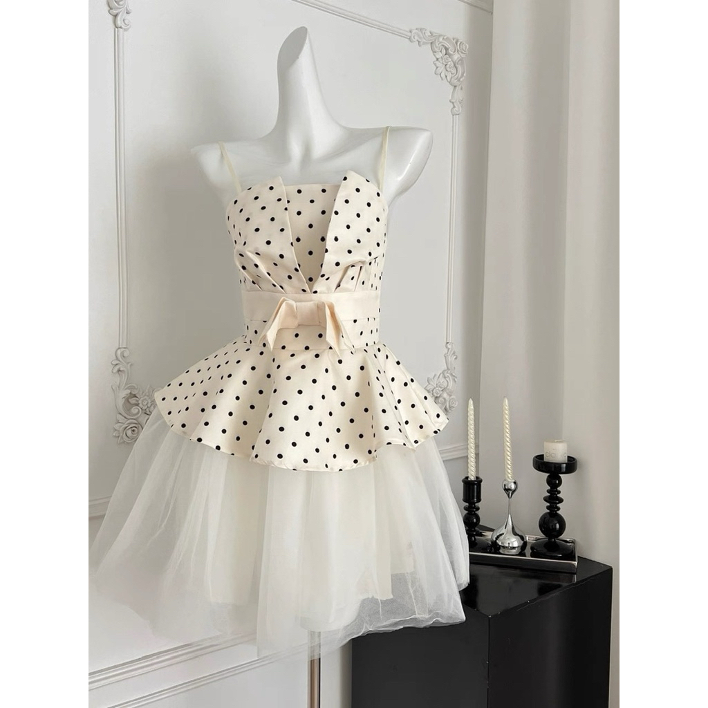 Dress pesta Polkadot wanita korea