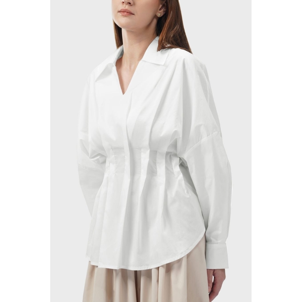 Benang Jarum Shirley Pleats Blouse White