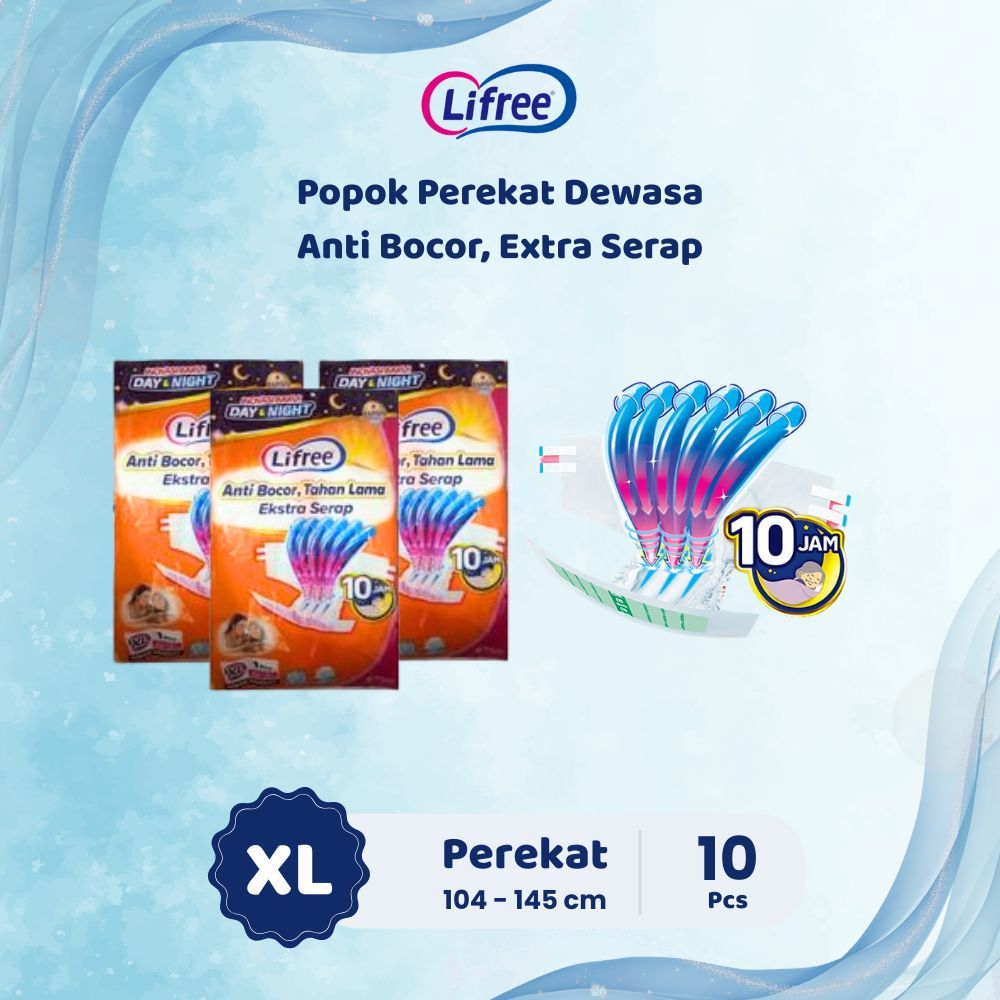 LIFREE Popok Perekat Dewasa 10pcs Size XL – Solusi Tepat untuk Lansia, Pampers Popok Daya serap ting