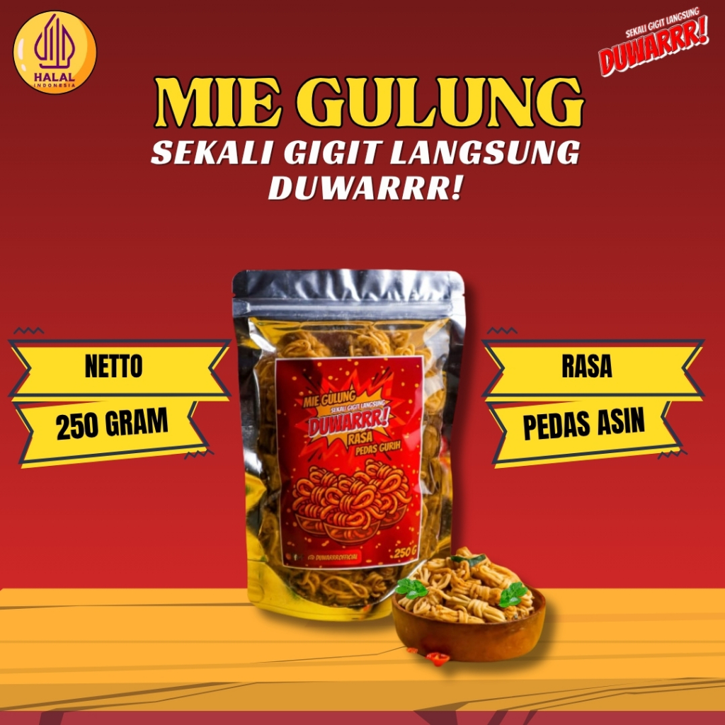 

250gram Mie Gulung DUWARRR Daun Jeruk Original Pedas Manis Asin Renyah Dan Gurih