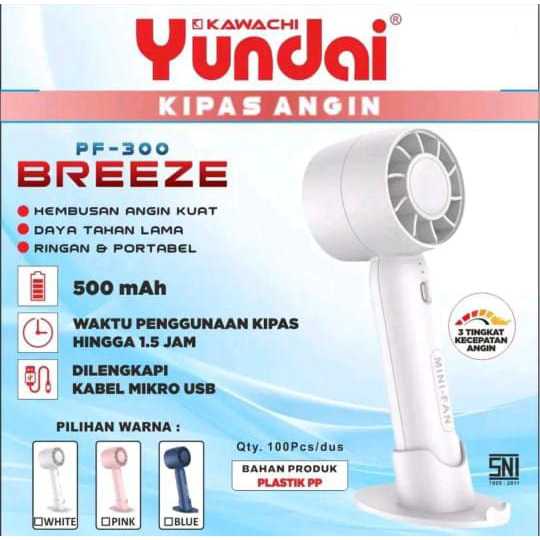 YUNDAI Mini Fan PF-300 Breeze 500mAh // Kipas Angin Mini Kencang // Dilengkapi Kabel Mikro USB