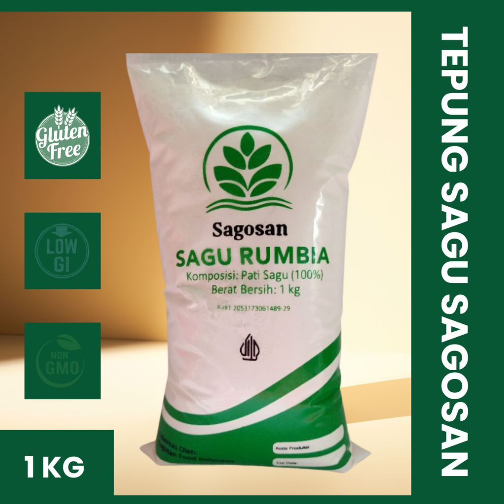 

PATI SAGU TEPUNG SAGU RUMBIA SAGOSAN 1 KG GLUTEN FREE NON GMO