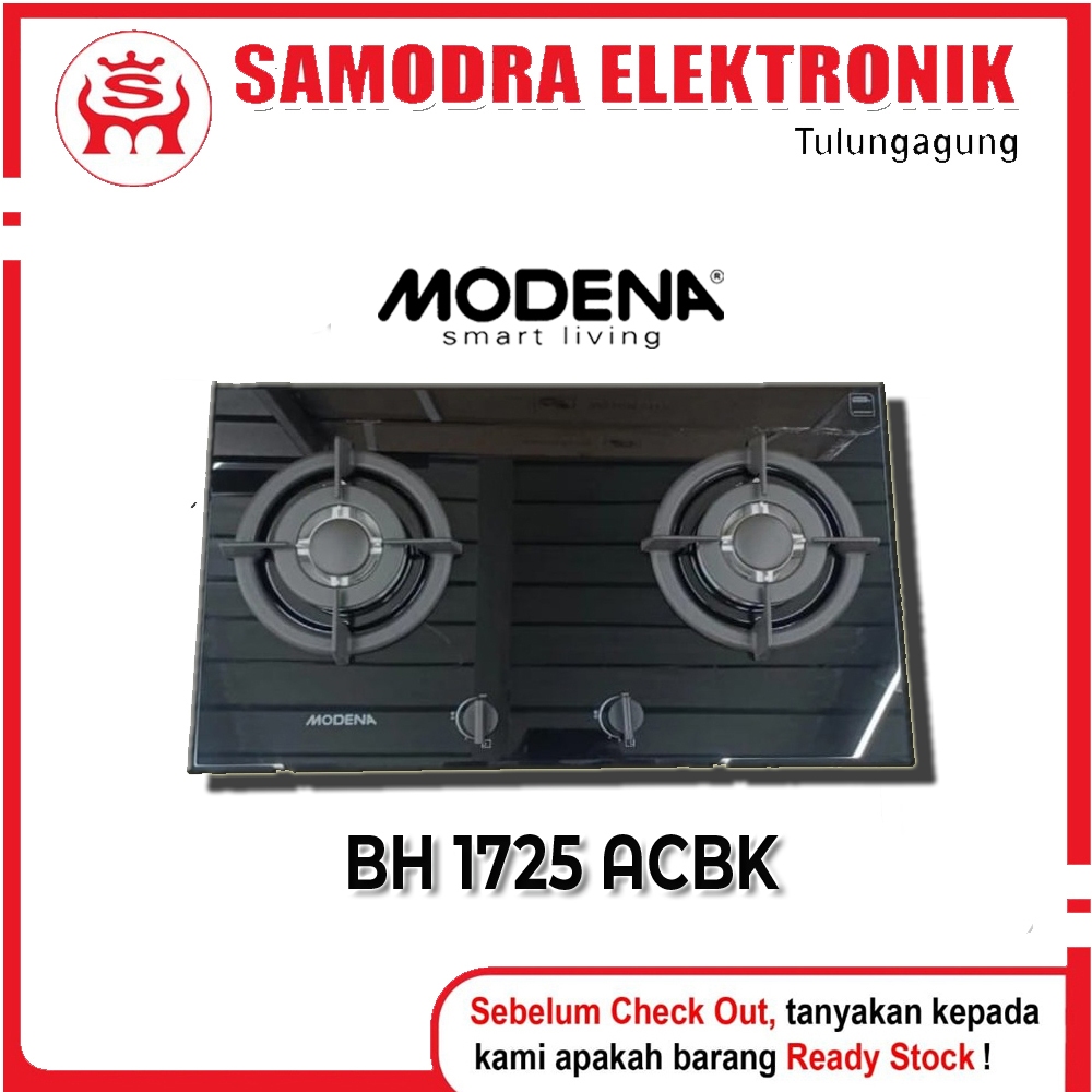 Kompor Tanam MODENA BH 1725 ACBK - 2 Tungku Gas Tempered Glass Hitam | Kompor Tanam Kaca