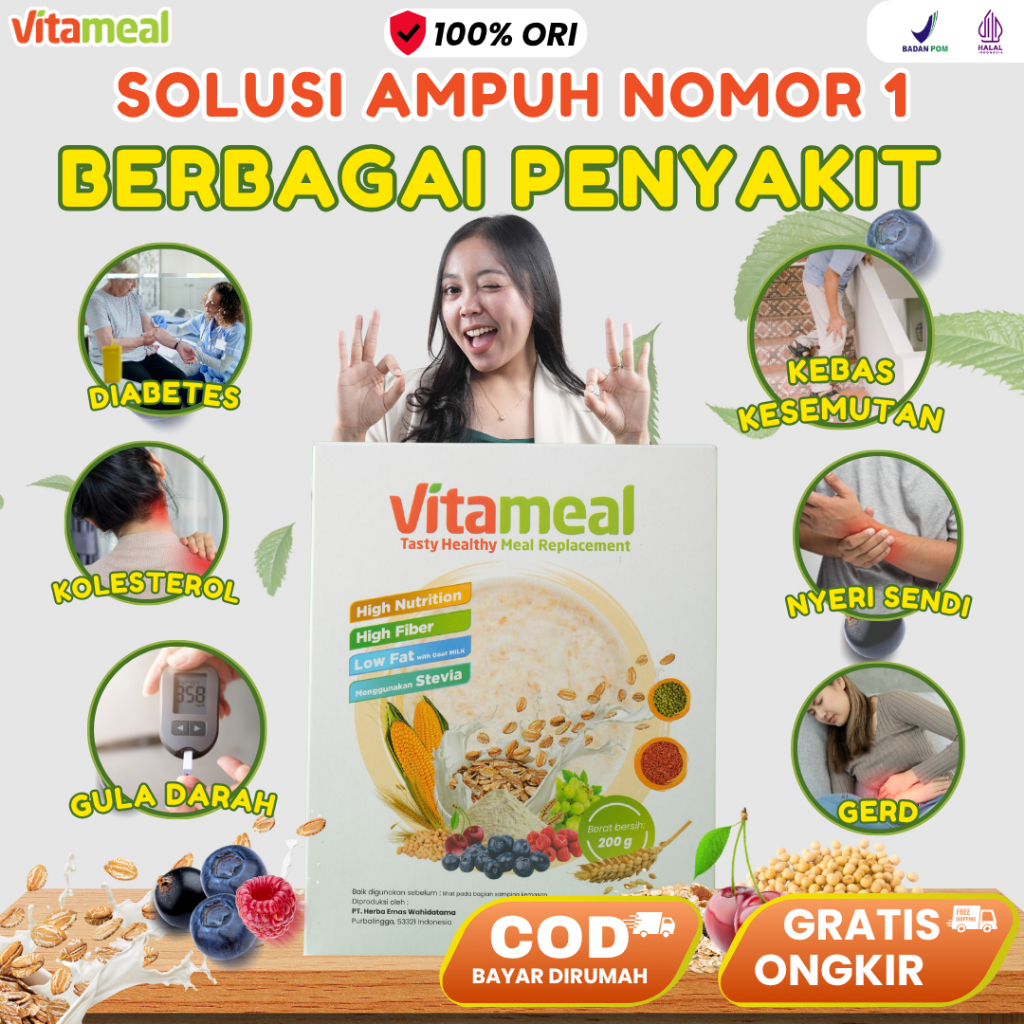 

[ASLI] Vitameal Sereal Diet Tinggi Serat Antioksidan Turunkan Gula Darah Cegah Diabetes Kolesterol Cepat Redakan GERD Maag Asam Lambung Vitamel Original FITAMEAL SUPERFOOD