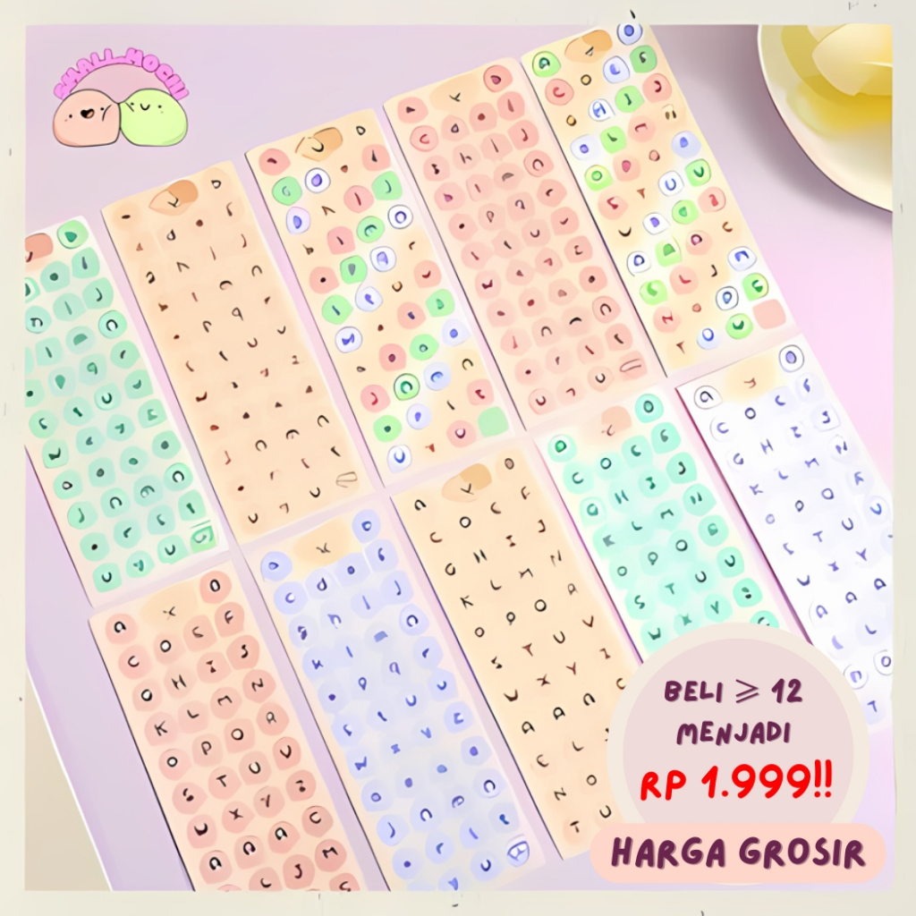 

1 LEMBAR Stiker Huruf Besar Kecil & Mix Color Decor Notebook Laptop Casing Hp Botol Minum SD08