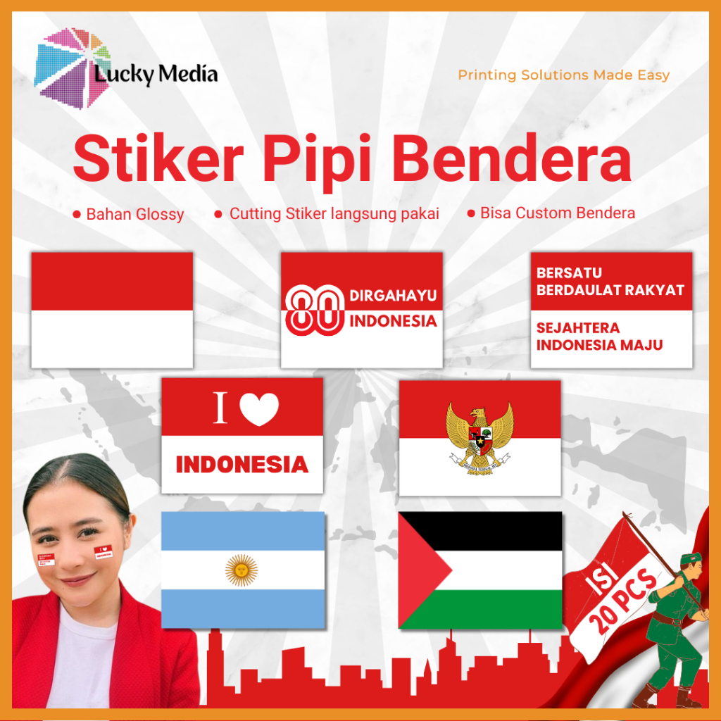 

[READY] Stiker Pipi Bendera Merah Putih isi 20 Tempelan Pipi 17 Agustus Bendera Indonesia Agustusan