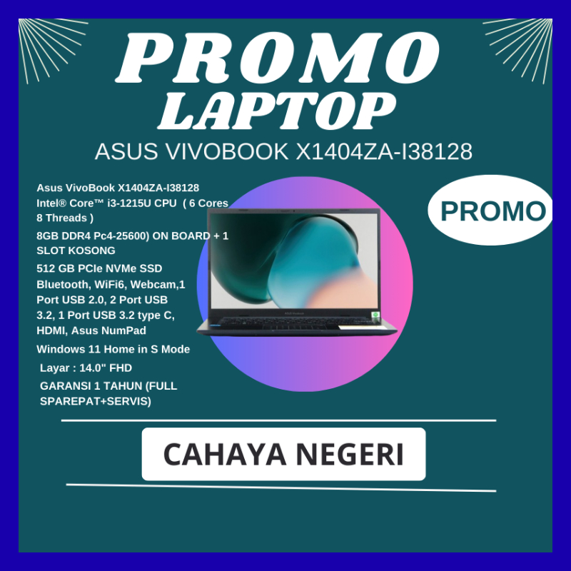 PROMO LAPTOP Asus VivoBook X1404ZA-I38128 Intel CORE i3 GEN 12 RAM 8GB SSD 512GB Win 11 ORI FULL HD