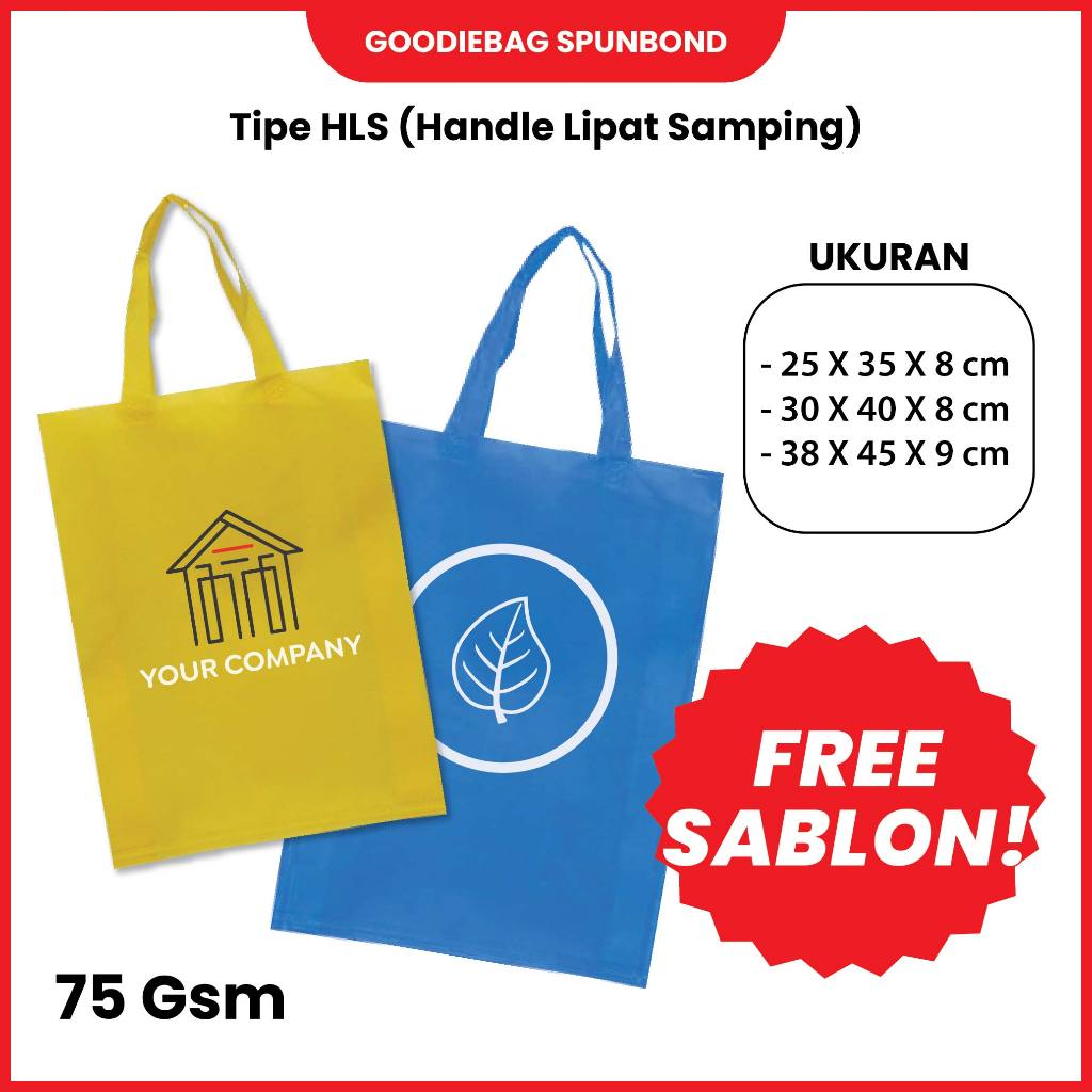 

Goodiebag Tas souvenir seminar / Acara / Workshop | Tipe HLS Dengan Sablon | ukuran 25X35cm, 30X40cm, 38X45cm