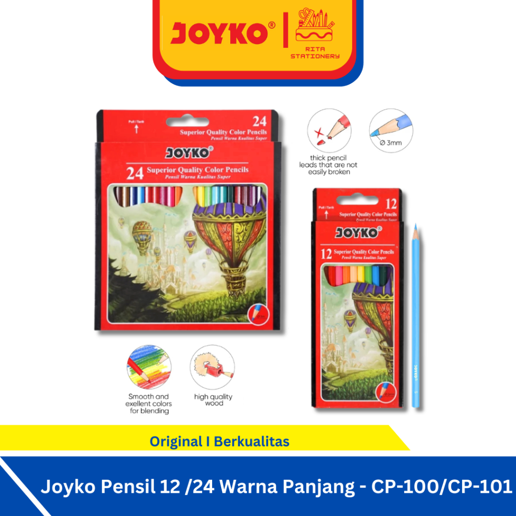 

Joyko Pensil Warna / Color Pencil 12 / 24 Warna Panjang Murah Berkualitas - CP-100 / CP-101