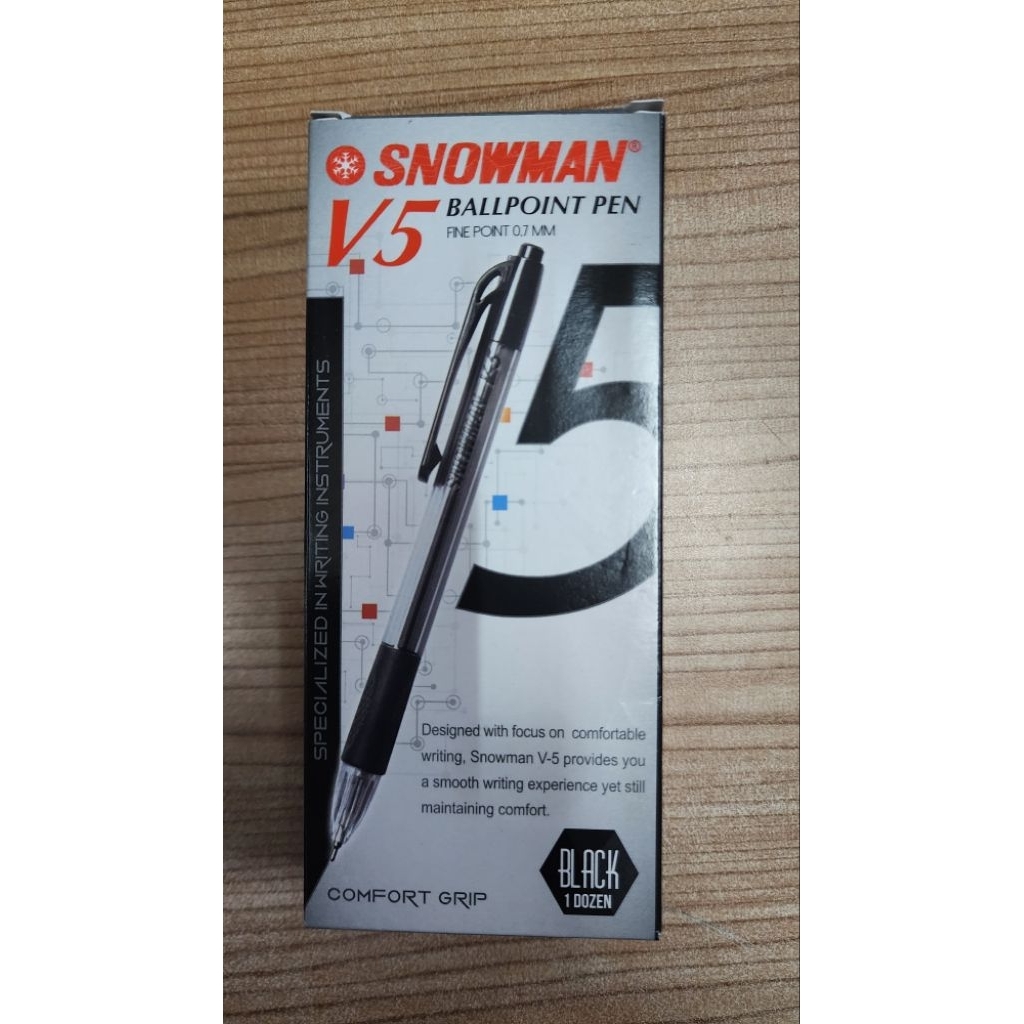 

Pulpen semi gel Snowman V-5 Hitam / Biru - 1 Box